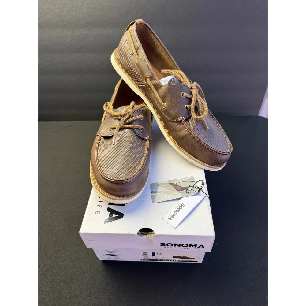 Sonoma Mitchell Boat Shoes Sz 12 Brown Ortholite Cushioned‎ Nautical Deck Loafer